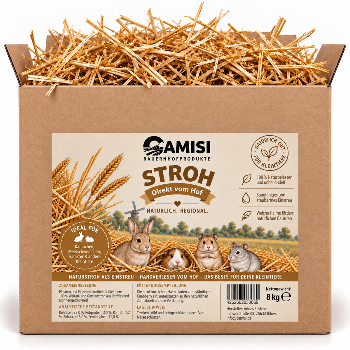 CAMISI Naturstroh für Kleintiere als Einstreu